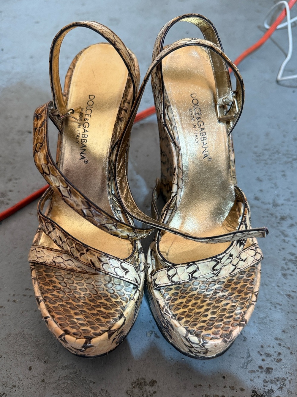 Dolce & Gabbana Beige Snakeskin Platform Sandals